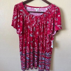Style & Co. Women’s Blouse Red Handkerchief Print. Size: 3X Plus Size.
